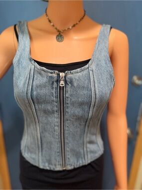 👖 WeWoreWhat NWT Denim Scoop Corset Top | Size 6
